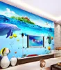 Muro 3d murale World sottomarino PO Wallpaper carino Dolphin Fish Wallpaper moderno decorazione per interni moderna camera da letto kid camera da letto authesiva wa5900527