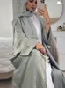 Etnische kleding glans open abaya zachte satijn één size vrouwen islamitische kimono vest -vest moslim dubai kalkoen bescheiden lange jurk outfit