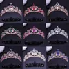 Tiaras Elegant Korean Ab Pink Red Crystal Tiara Crown Women Girls Party Wedd