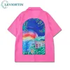 Streetwear shorts Suits pour hommes HARAJUKU Shirts surdimensionnés Short Setts Pink Hawaiian Holiday Casual 2 pièces Tenues Unisexe 240428