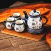 7.2oz Tea Cup and Sauce Set of 4 Polish Pottery Style Porcelain Ceramic 10 Piece 28.2oz Teapot 1 Wooden Tray Cups Bar 240428