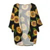 Blouses feminina Floral impresso de três quartos de manga solta Cardigan Cardigan Camisa Top 4