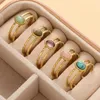 Pierścienie zespołu modny retro w kolorze geomstone z złotymi mankietami otwartymi mankietami ze stali nierdzewnej Kamień naturalny Modna biżuteria przyjęcie podarunkowe Q240429