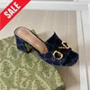 Designer Sandaler, Womens High Heels Summer, Fashion Chunky Sole Sandale, Leather Denim Mid Heel Ladies Letter Floral Slides toffles, Woman Shoes