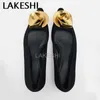 Casual Shoes Lakeshi Women Flats Sandaler Fashion Metal Design Low Heels Spring Summer Office Dress Party Black Pointed Toe Mules