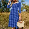 Vestidos casuais vestido de impressão xadrez azul feminina vintage check streetwear retro com arco de verão enormes vestidos