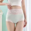 Damenhöhe Frauen Unterwäsche Klassische Feste Farben hohe Taille -Slips Großgröße Strickspitzen Nähte Underpant Casual Homewear