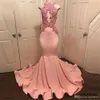 Sexy Pfirsichrosa mermaid Prom Kleider Halfter Halsrobe de Soiree Abiye Spitzen Appliken Lange Abend Party tragen formelle Kleid 0430