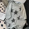 American Retro Autumn Starry Sky Sky Patroon Design T-shirt Geschikt voor mannen en vrouwen Koreaanse stijl Street korte slaapparen 240426