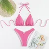 Biquíni de banho feminina Conjunto sexy rosa xadrez mini extirmo 2024 Micro tanga de tanga