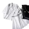 Basic & Casual Dresses Designer Brand m Family's 2024 Summer New Women's Age Reducing Academy Style Slim and Tall Short Flip Collar Shirt+pleated Half Skirt 0FSW
