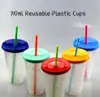 Paillettes 5pcs lot 24 oz tasses en plastique avec paille de couvercle 710 ml réutilisable pp tasse de café arc-en-ciel viset d'eau changeant de bouteille de froid magi2417977