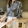 Women's Blouses Fashion Woman Blouse 2024 Autumn Vintage Long-mouwen Luipaardprint Chiffon Shirt Elegant Loose Office Lady Shirts en