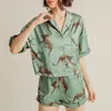 Женская одежда для сна Bkqu Ladies Summer Animal Print с короткими рукавами с короткими рукавами.