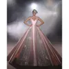 Sangles élégantes magnifiques robes roses du soir de robe de bal perlée paillettes de robe en satin robes formelles pour femmes
