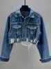 Veste denim pour femmes printemps été dans l'industrie lourde rivet jean couché des femmes usées perles ongles top 240426