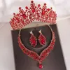 Tiaras Baroque 3PCS / Set Bridal Wedding Crown Princess Queen Water Drop Ab Crystal Tiaras Collier Boucles d'oreilles