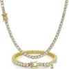 Bracelet Necklace Hip Hop Bracelets Jewelry Set Tennis Chains Men Women Bling Diamond 18K Real Gold /White Plated Drop Delivery Sets Dhpfq