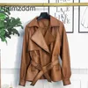 0c410m56 European and American Womens Commuting Leather Clothing Autumn Winter Sheepskin Jacket Belt Decoration