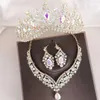 Tiaras Baroque 3PCS / Set Bridal Wedding Crown Princess Queen Water Drop Ab Crystal Tiaras Collier Boucles d'oreilles