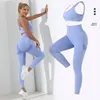 Joga Podstawowa 2PCS bezproblemowy zestaw na wysokim rozciągu Siłownia Crisscross Back Cami Hip Hugging Blobing Leggings 240425