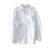 Kvinnors blusar superaen japan stil vit skjorta nisch veckad detalj oregelbunden lös mode långärmad för kvinnor