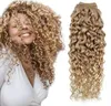 Blondponytail förlängning Mänskligt hår 100% remy brasilianska hår wraps djup lockigt blond hästsvans hårförlängning klipp i ponny svans hårstycke med magisk pasta för kvinnor