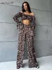 Mnealways18 mode drukbroeken stelt twee stukken slaapkleding pakken bijgesneden tops en hoge taille baggy broek 2-delige outfits 2024 240425