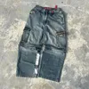 Frauen Jeans Streetwear Jnco Cargo Y2K Hip Hop Multi -Taschen -Retro Blue Baggy Hosen Herren Damen Gothic High Taille Wide Legoser
