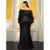 Casual Dresses Women Sexy Off Shoulder Black Sequined Elegant Ladies Ruffle Party Evening Cocktail Prom Long Maxi Dress