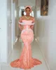 Vintage Pink Lace Aso Ebi Kleid afrikanische Frauen formelle Abschlussballkleider Langarmes Plus Größe nigerianischer Abendkleider maßgeschneidert gemacht