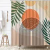 Bohemian Geometric Shower Curtain Modern mitten av århundradet Green Leaves Akvarell Floral Natural Minimalist Spring Badrum Decor 240429