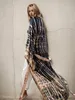 2024 Bohemian Tie dye Striped Long Kimono Dress SpringSummer Women Plus Size Beach Wear Elegant Q1314 240418