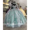 Quinceanera Prinzessin Kleid Schatz Ball Kleider Perlen -Promi -Partykleider 3d Blumen Abschluss Laternenhülle Vestido de 322 S s