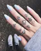 Vintage Gravé Rudder Leaf 9pcs / Set Band Ring Ensembles Retro Tin Alloy Sky Blue CZ Zircon Bohemian Designer Bijoux Femmes Femmes Gift8293295