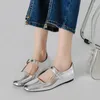 Casual schoenen Jozhamta maat 33-41 vrouwen luxe balletflats echte lederen metallic zilvergouden lage hakken voor vrouwen dagelijkse Mary Jane