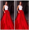 Goedkope Chinese halter luxe rode rok prom jurken satijn op maat gemaakte formele onderpartjurken avondkleding feestjurken1592578