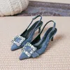 women Ladies Cats 2024 leather cat heels sandals summer Casual pillage toes pointed wedding dress Gladiator shoes diamond Jean denim buckle Ankle Strap siz