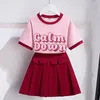 Set di abbigliamento 2024 Summer Spring Teenager Girls Grolla di stoffa a maniche corte Lettere maglietta per gonna da cargo Abito per bambini Set 6 7 8 9 10 11 12 Year