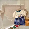 Kledingsets zomer t-shirt shorts set kinderbrief printplaid kleding meisjes jongens baby casual 230830 drop levering moederschap dhslg
