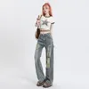 Jeans pour femmes vêtements pour femmes American Retro Style Highwaist Streetwear lavé Ripped Spring Summer Spice Girl Girl Pantal