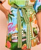 2024 new Summer ALEMAIS Vintage Printed Lantern Sleeve Women Short Dress Casual Elegant Neck Mini Dresses Party Prom Beach Holiday shirts dress