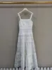Elegant 2024 Nieuwe witte vakantie Maine stijl kanten haakbloemhangband lange jurk