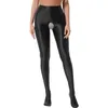 Kvinnors trosor Kvinnor Glänsande olja Crotchless strumpbyxor med benade silkestrumpor Hög midja Semi Transparenta tights Footed Leggings Underwear