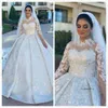2022 Arabische Aso Ebi Sparkly Sexy Vintage Wedding Togels Lace Crystals Plus Size lange mouwen Bridal Party Jurken 0431