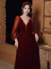 Vestidos casuais Yosimi-Red Velvet Patchwork Dress Borderyery For Women Maxi Long Long-deco