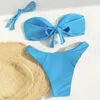 Damen Bikini Bikini Set Sexy Blue 3d Flower Bandaus 2024 Mujer Badeanzüge Frauen zurück Badeanzug Thong Biquinis