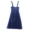 Casual Dresses Summer Dress 2024 Yuzi.May Boho Denim Women Back Zipper Pleated Suspender Vestidos A82291 Vintage Woman Vestido