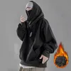 Ninja Neck Hoodies Adam Sonbahar ve Kış Polar Sweatshirt Hip Hop Katı Uzun Kollu Kapşonlu Cep gevşek kapüşonlu Y2K Giyim Erkekler 240430