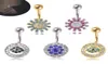 DS85 Flower Dangle Belly Button Rings Body Piercing Navel Bar 14G Full crystal Evil eyes Flower Shape body piercing bar Body Bar J3845168